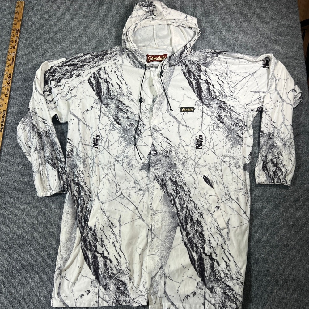 Gamehide Mens Naked North Snow Camo Hunting Jacket Hooded Shell SNJ White Large